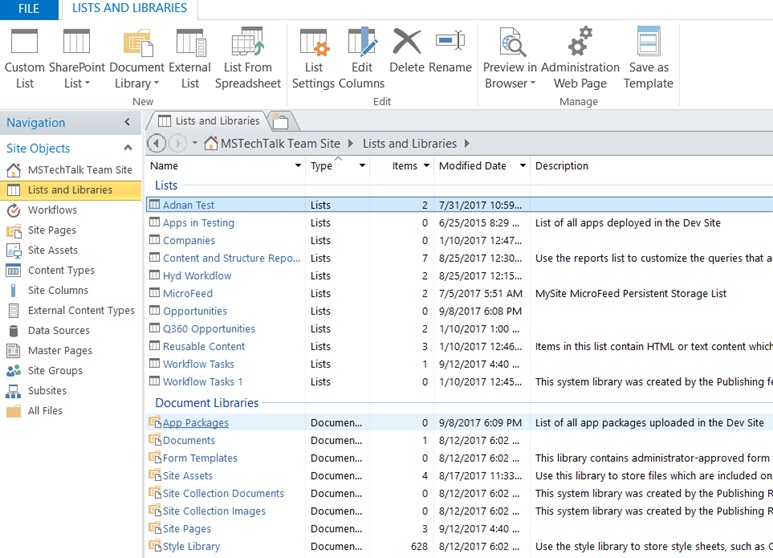 SharePoint Hide show list and libraries - SPD
