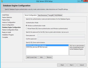 SQL Server 2016 - Database engine Configuration