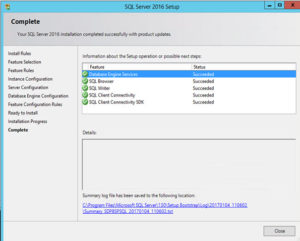 SQL Server 2016 - Install complete