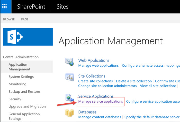 SharePoint 2016 Manage Service Applications
