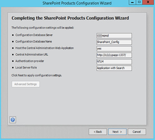 SharePoint 2016 Product Configuration Wizard Start