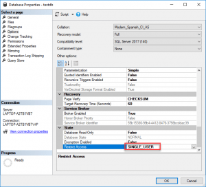 SQL Database in Single User Mode